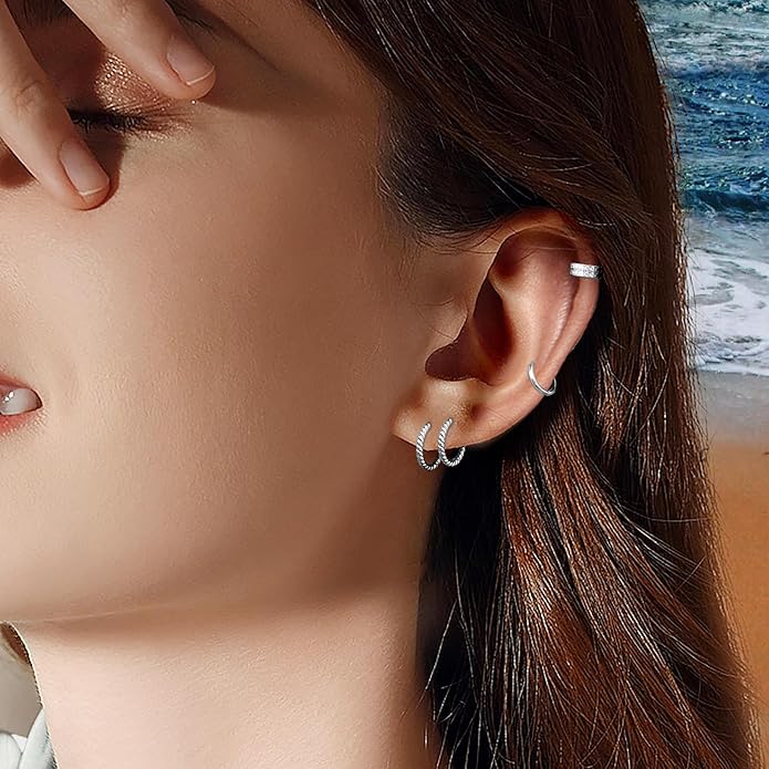 micuco 3 Pairs Small Hoop Earrings Set for Women, 14K Gold Plated Huggie Hoop Earrings for Men, Tiny Cartilage Hypoallergenic Earring Set
