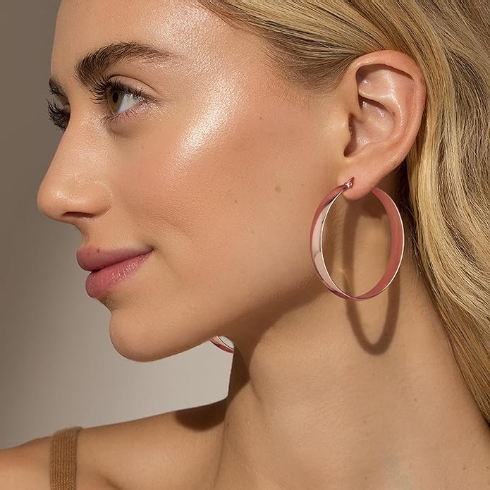 8mm Thick 925 Sterling Silver Hoops Earrings for Women 14K Real Gold Large Hoop Earrings Hypoallergenic and Lightweight Big Hoop Earrings for Women 20/30/40/50/60/70MM