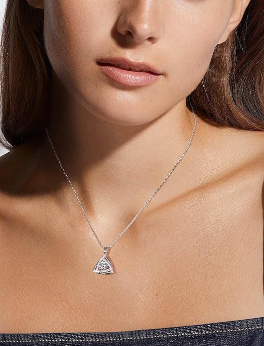 D Color 0.53ct/1.24ct/1.72ct/1.2ct Moissanite Necklace for Women Men, 925 Sterling Silver Chunky Circle/Triangle/Square Pendant, Birthday Christmas Valentines Jewelry, 16-20 Inch Box Chain Adjustable