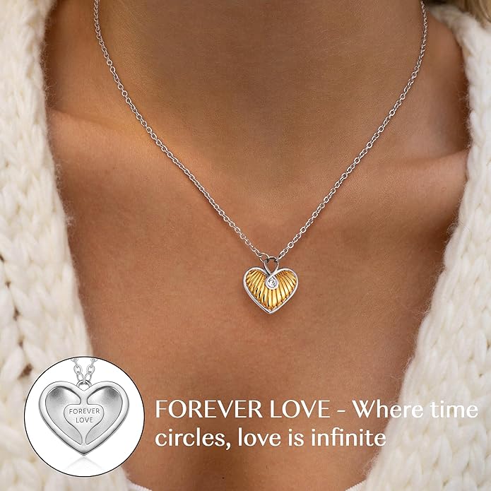 Infinity Heart Necklace,Pendant Necklace for Women Engraved with 'FOREVER LOVE',Heart Pendant Necklace with Cubic Zirconia,Anniversary Eternity Jewelry Gift for Wife or Birthday Present for Women