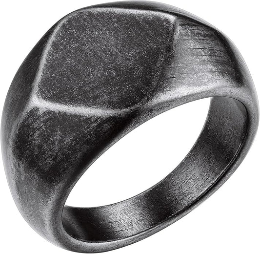 Bestyle Stainless Steel Signet Ring for Men Women in Gold/Black/Silver/Vintage Gray Tone, Chunky Thick Heavy Dome Band Ring Cool Finger Ring, Gift for Dad Husband, Size 7-14 Customizable