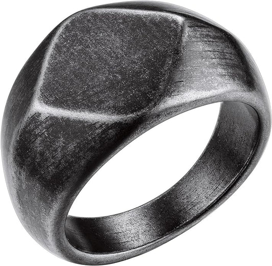 Bestyle Stainless Steel Signet Ring for Men Women in Gold/Black/Silver/Vintage Gray Tone, Chunky Thick Heavy Dome Band Ring Cool Finger Ring, Gift for Dad Husband, Size 7-14 Customizable