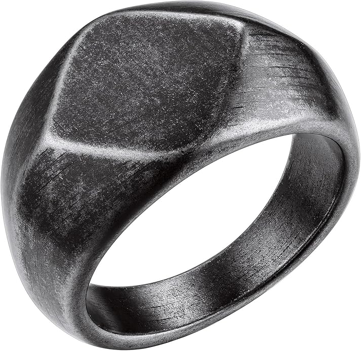 Bestyle Stainless Steel Signet Ring for Men Women in Gold/Black/Silver/Vintage Gray Tone, Chunky Thick Heavy Dome Band Ring Cool Finger Ring, Gift for Dad Husband, Size 7-14 Customizable