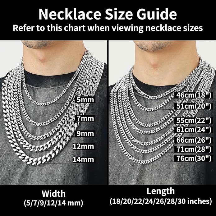 ChainsHouse Stainless Steel Mens Cuban Link Chain, Black/ 18K Gold Plated Miami Cuban Chain Necklace, 5mm/7mm/9mm/12mm/14mm Width, No Tarnish& Durable Hip Hop Mens Jewelry, 18"-30", Send Gift Box