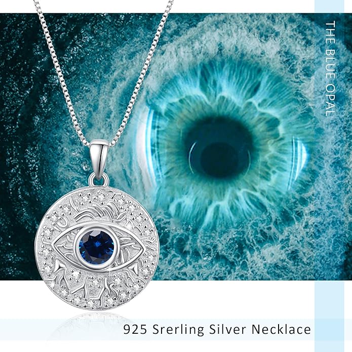TUGHRA Evil Eye Necklace S925 Sterling Silver Evil Eye Pendant Necklaces Protection Jewelry Amulet Gift for Women Girls Boys Men Birthday Anniversary