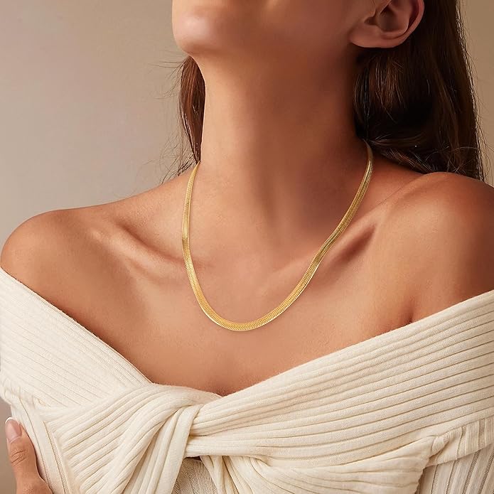 Jewlpire 925 Sterling Silver Herringbone Necklace for Women, 3mm 4mm 5mm Necklace for Women Herringbone Chain Necklaces Dainty Women's Chain Necklaces 16 18 20 22 24 Inch