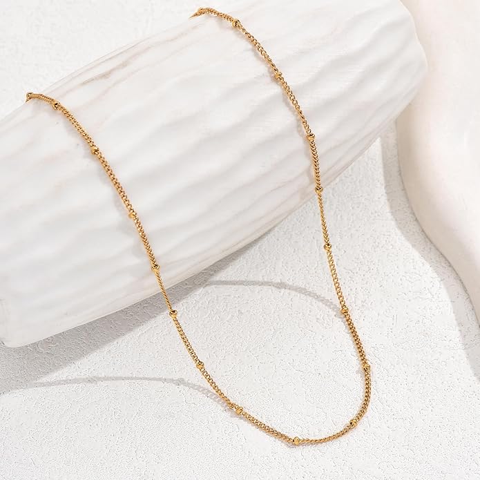 Dainty Chain Necklace for Women, 18K Gold Plated Coin Disc Choker Necklaces Simple Satellite Beaded Twisted Thin Paper Clip Chain Everyday Jewelry Gifts