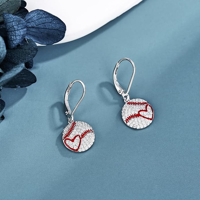 YFN Sports Jewelry Earrings 925 Sterling Silver Baseball Softball Basketball Rugby Football Tennis Volleyball Earrings for Women and Sports Fans Gifts