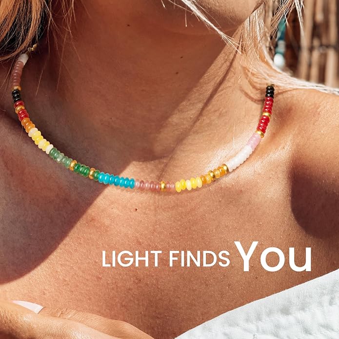 AGOT Beaded Gemstone Necklace for Women: Boho Bead Choker Natural Stone Necklaces - Handmade Jewelry for Summer Beach
