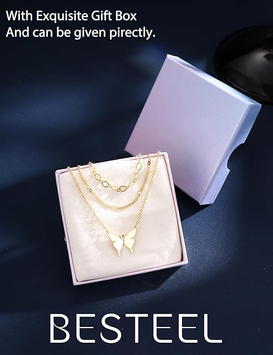 Besteel 3Pcs Dainty Layered Necklaces for Women - Paperclip Choker Necklace Stacks Set Trendy Simple Layering Chain Pendant Jewelry Non Tarnish Gifts