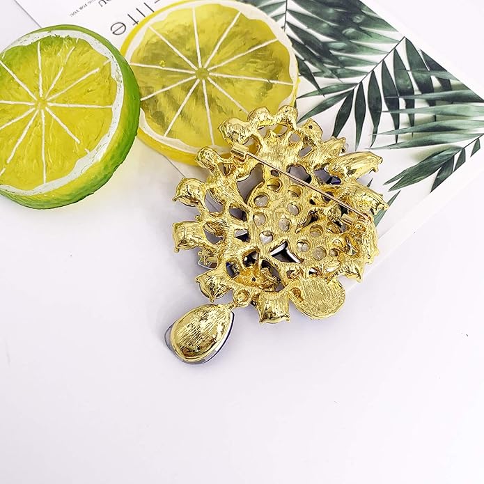 LAXPICOL Vintage Wedding Bridal Big Blue Crystal Rhinestone Tear drop Brooch Pin for Women