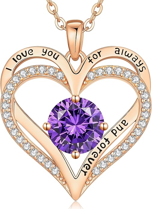 LOUISA SECRET Love Heart Birthstone Necklaces for Women, Birthday Gift for Girlfriend, Anniversary Jewelry Gift for Wife Her, 925 Sterling Silver Women Pendant Necklace, Mother's Day Christams Gift