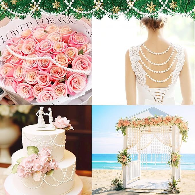 ZPEXRV 82 Feet Crafts Faux Pearl Roll 6mm Pearl Garland for Wedding Centerpiece Backdrop Christmas Tree and Flowers Decoration DIY (Ivory)