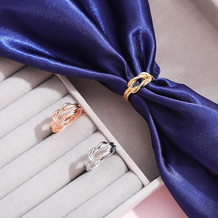 3 PCS Scarf Ring Double Layered Knot Silk Scarf Ring Brooch for Women Statement Dainty Scarfs Holder Rings Double Line Shawl Scarves Buckle Wrap Clasp Clip Finger Size for T-Shirt Clasp Dress Clothing