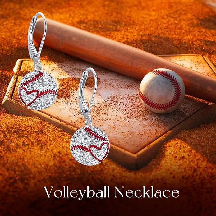 YFN Sports Jewelry Earrings 925 Sterling Silver Baseball Softball Basketball Rugby Football Tennis Volleyball Earrings for Women and Sports Fans Gifts