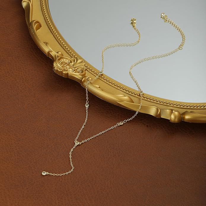 Long Gold Necklace for Women Trendy, Dainty Layered Lariat Necklace 14k Gold Plated Silver Y Shaped Beaded Chain Non Tarnish Drop Necklaces Simple Adjustable Jewelry Gift