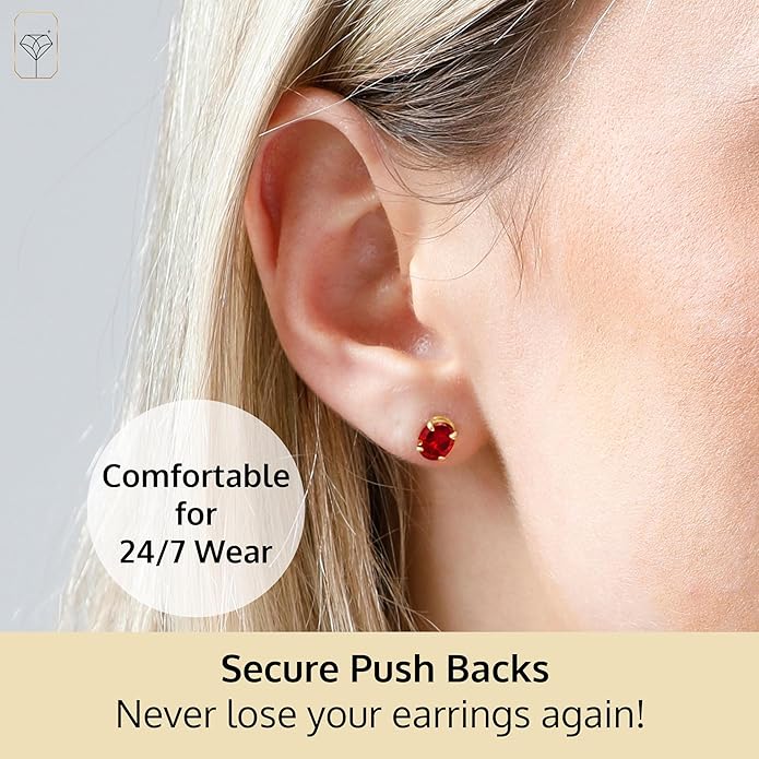 14k Gold Oval Stud Earrings for Women with Push Backs | 7x5mm Gemstone Birthstone Earrings | Real 14 Karat Gold Earrings Studs | Hypoallergenic Gemstone Stud Earrings for Women by MAX + STONE