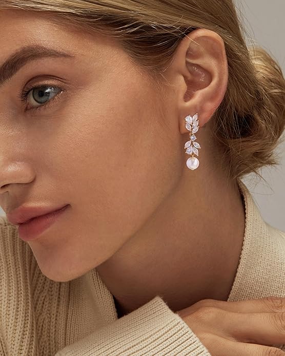 14K Gold Plated Butterfly Dangle Earrings for Women - Dainty, Trendy, Hypoallergenic CZ Drop Earrings - Simple Long Dangling Jewelry