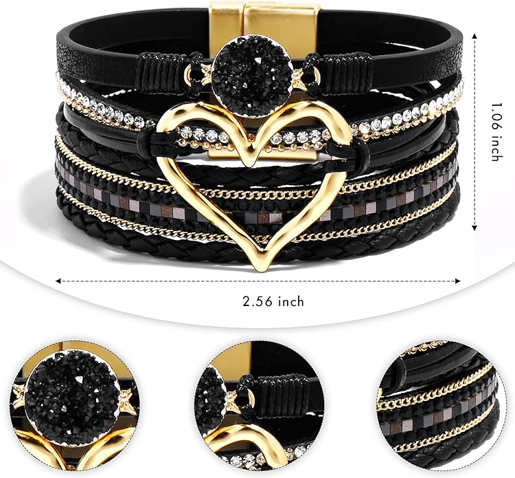 VIBILIA Boho Leather Wrap Bracelets for Women Multi-Layer Bracelets with Strong Clasp Jewelry for Women