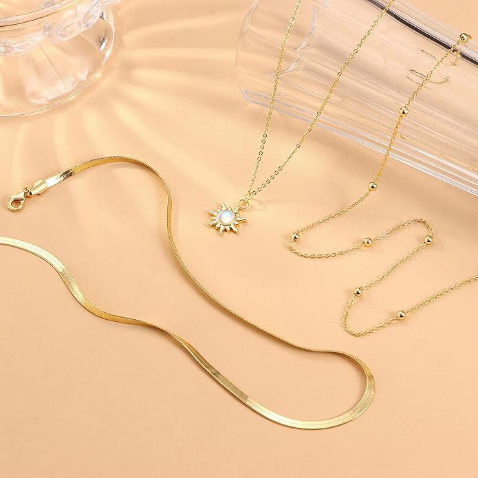 Kakonia Layered Gold Necklace for Women 14K Gold Plated Pendant Necklace Set Gold Necklace Satck Dainty Gold Chain Trendy Jewelry for Women