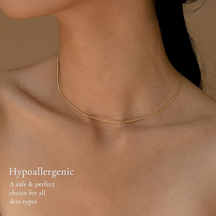 DEARMAY 14K Gold Plated Necklaces for Women, Dainty Gold Herringbone Choker Necklace Thin Layered Snake Chain Jewelry for Gifts