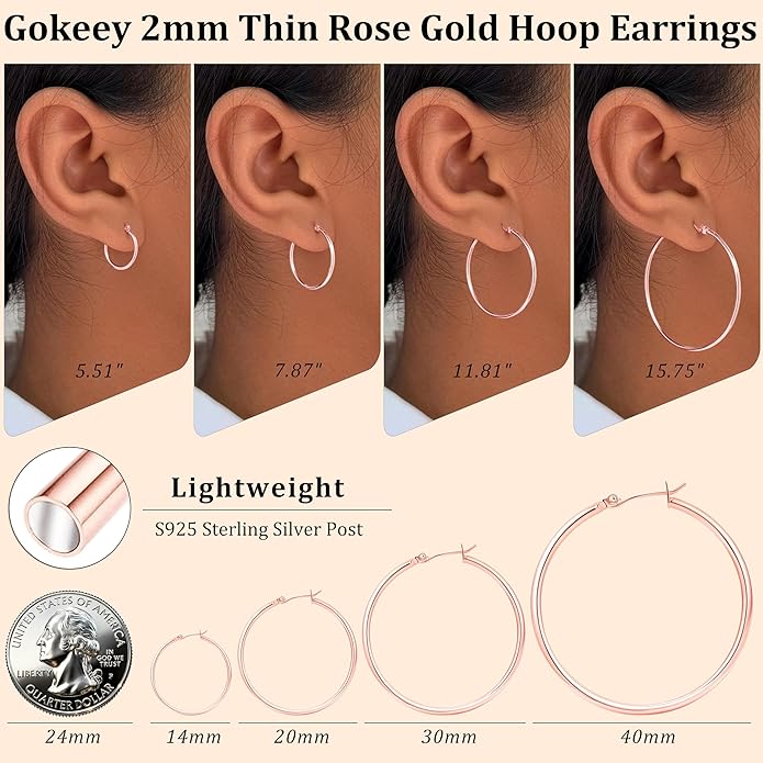 Gold Hoop Earrings Set for Women,14k Gold Plated Gold Hoops with Sterling Silver Post Hypoallergenic Thin Hoop Gold Earrings for Girls Trendy Jewelry Gifts