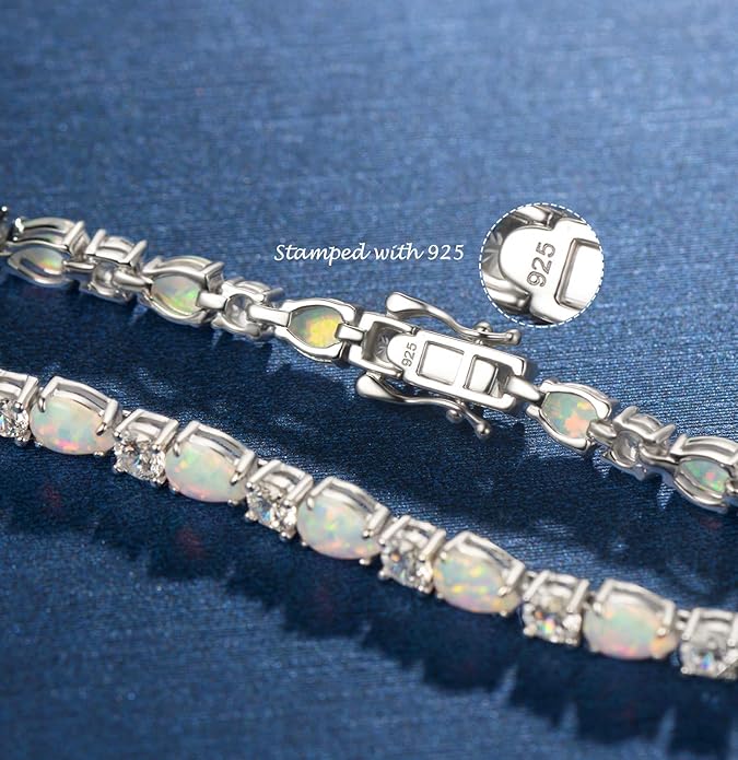 FANCIME October Birthstone Bracelets for Women Sterling Silver Created Opal Bracelet Gemstone Tennis Bracelets Dainty Charm Fine Jewelry for Women 7"