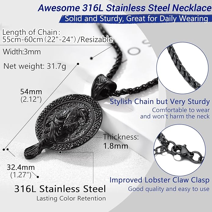 PROSTEEL Norse Viking Jewelry for Men Women, Vintage Thor Hammer/Thor Axe/Raven/Odin Necklace, 316L Stainless Steel Pendant Chain, Come with Box