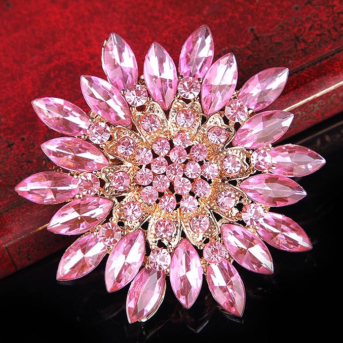 Rhinestone Sunflower Brooch Pin Red Pink Flower Brooch Stylish Crystal Brooch Elegant Clothing Hat Bag Accessories Jewerly for Women