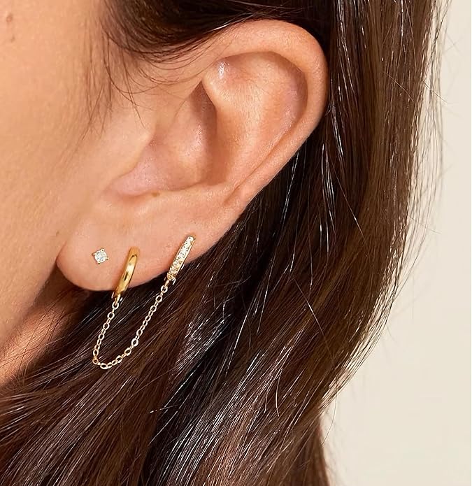 Gold Ear Cuffs Earrings for Women Non Piercing - Clip on Cartilage Earrings Dainty 14K Gold Sterling Silver Plated Cubic Zirconia Huggie Hoop Earring for Women No Tarnish Trendy Jewelry Set