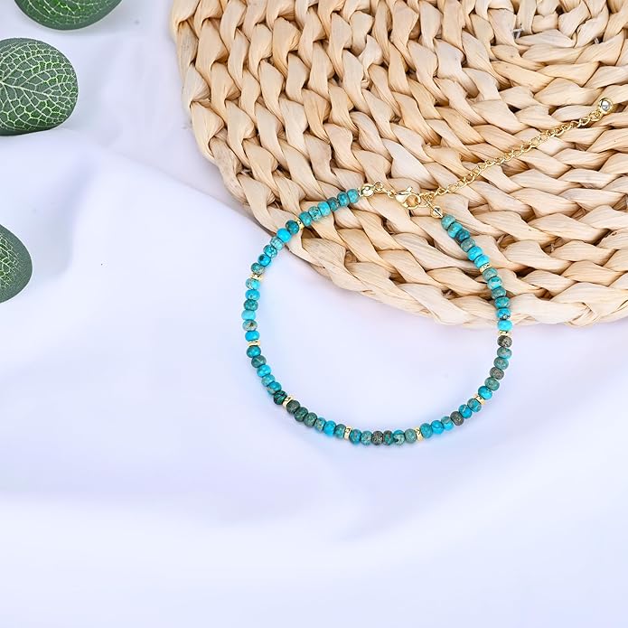 Natural Stone Beaded Anklets Bracelets for Women Handmade Beaded Anklet Bracelet Waterproof Boho Beads Ankle Bracelet Adjustable Summer Jewelry