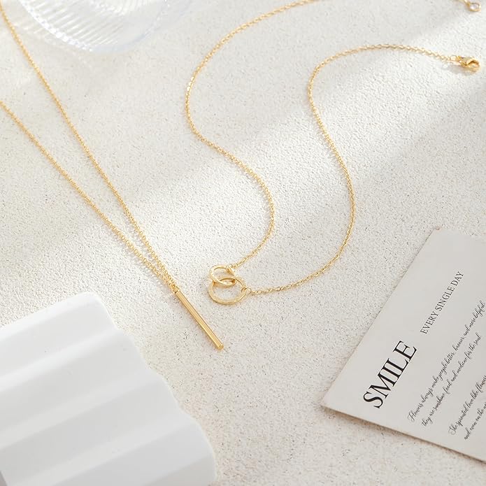 Layered Necklaces for Women 14K Gold Plated Stack Circle Pendant Trendy Long Chain Stackable Handmade Coin Necklace Set Dainty Gold Stacked Jewelry Gifts