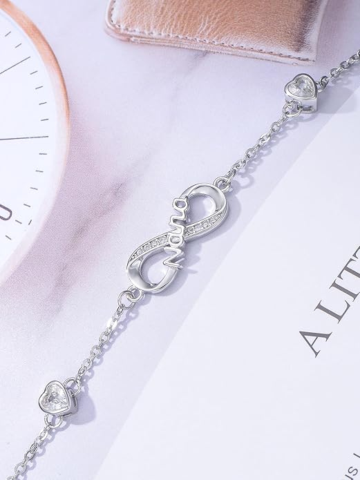 Dorunmo Infinity Bracelet Mom Bracelet 925 Sterling Silver 14K Gold Plated Infinity Heart Anklet for Women Christmas Jewelry Gifts for Wife Mom Daughter