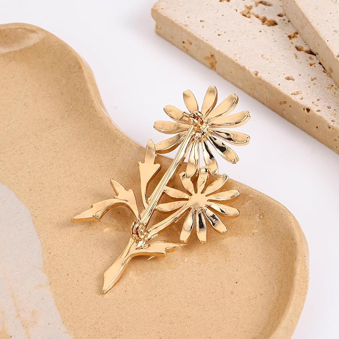 DONABUS Crystal Brooch Vintage Floral Gold Pin Micro Pave Daisy/Tulip Rhinestone Embellishment for Women Holiday styles.