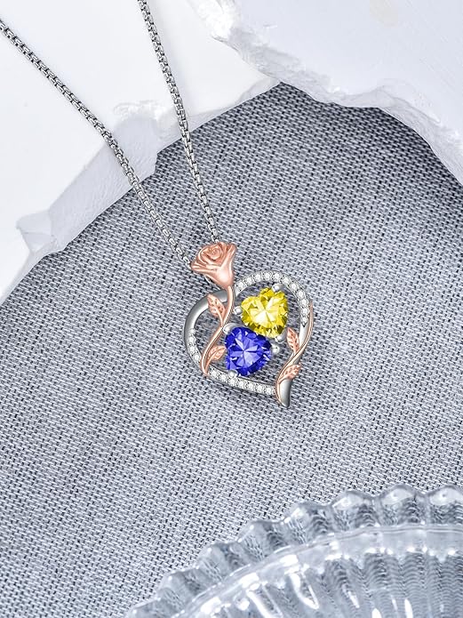 Christmas Gifts for Women Rose Heart Birthstone Pendant Necklace I Love You Forever Jewelry Valentine Mothers Day Birthday Gifts for Women Her Wife Girlfriend