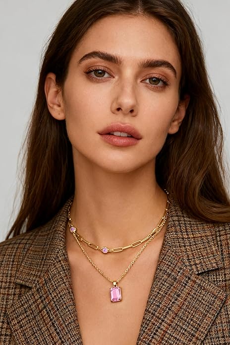 Gold Layered Pendant Necklaces for Women 14k Gold Plated Crystal Choker Necklace Paperclip Rhinestone Necklace Party Prom Jewelry