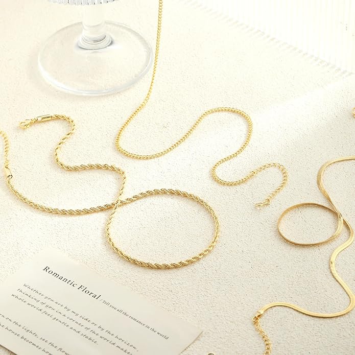 Gold/Silver Necklaces Stack For Women, 14K Gold/Sterling Silver Plated Layered Choker Necklace Set, Stackable Multilayer Simple Cuban Snake Paperclip Chain Set Jewelry Gift for Women