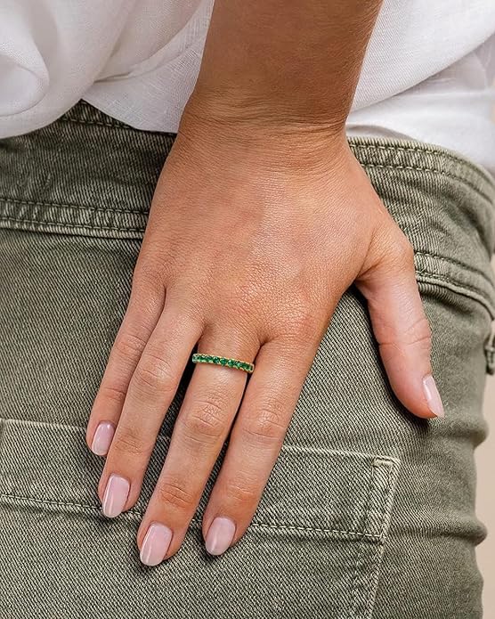 CAIDIKA Created Ruby/Sapphire/Emerald Stackable Rings for Women 14K Gold Plated/ 925 Sterling Silver 2.2mm Wedding Band Ring (with Gift Box)