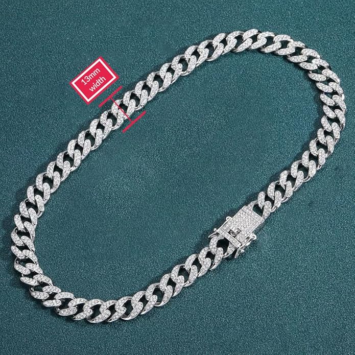 EMESLY Miami Cuban Link Chain 14K Gold Plated Necklace (16, 18, 20, 22, 24, 30 Inches Length); Hip Hop Bracelet (8" Length) for Men & Women; Perfect Iced Out Bling Jewelry Gift