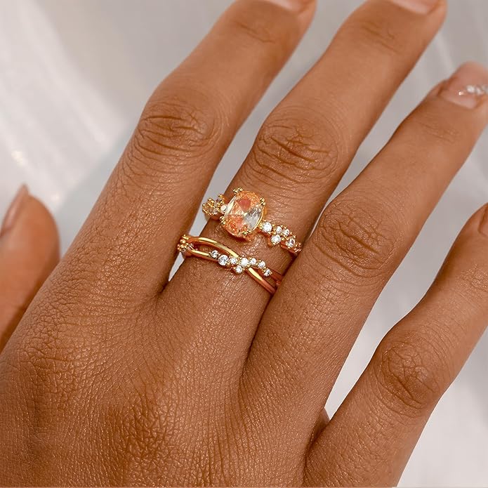WFYOU Gold Rings for Women that Don't Tarnish Cubic Zirconia Ring Stackable Rings for Women Dainty 14K Gold Plated Rings Set Wedding Bands for Women Gold Jewelry Ring Size 6 7 8 9 10