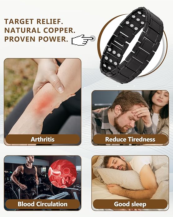 Feraco Copper Bracelet for Men 3X Strength,Magnetic Therapy Bracelet Copper Jewelry with Powerful 3800 Gauss Magnets,Premium Fold-Over Clasp