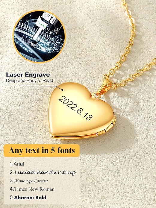 U7 Women Locket Necklace Platinum 14K Gold Photo Lockets that Hold Picture,Chain 20 Inch Personalized Gift Custom Love Heart Image Necklaces