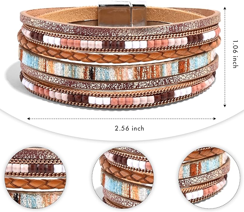 VIBILIA Boho Leather Wrap Bracelets for Women Multi-Layer Bracelets with Strong Clasp Jewelry for Women