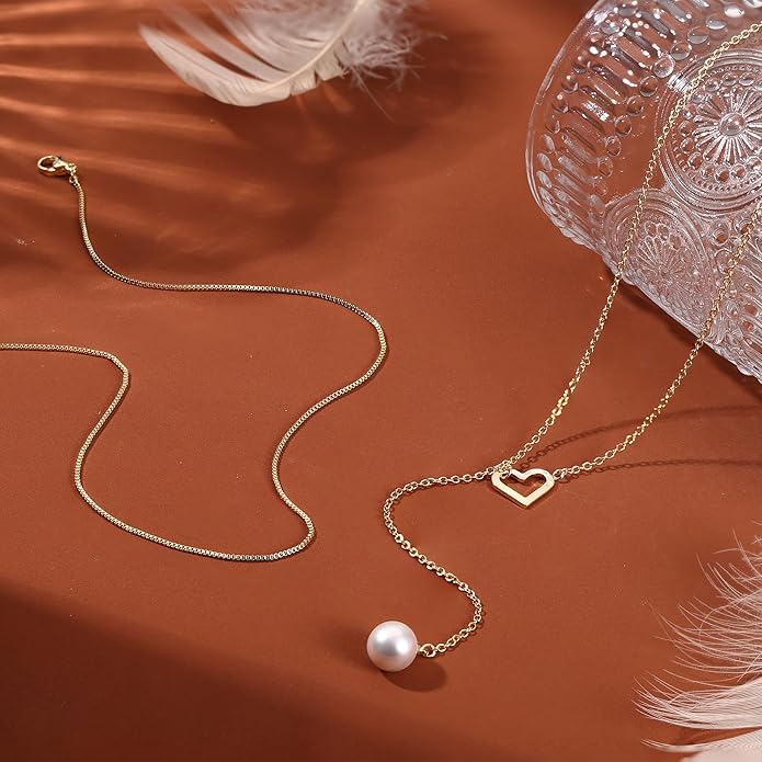 Dochais Dainty Gold Layered Necklace for Women, 14K Gold Plated Y Necklace & Chain, Dainty Lariat Long Necklaces, Trendy Cubic Zirconia Choker, Sun, Heart, Pearl & Cross Pendant Necklace, Jewelry Gift