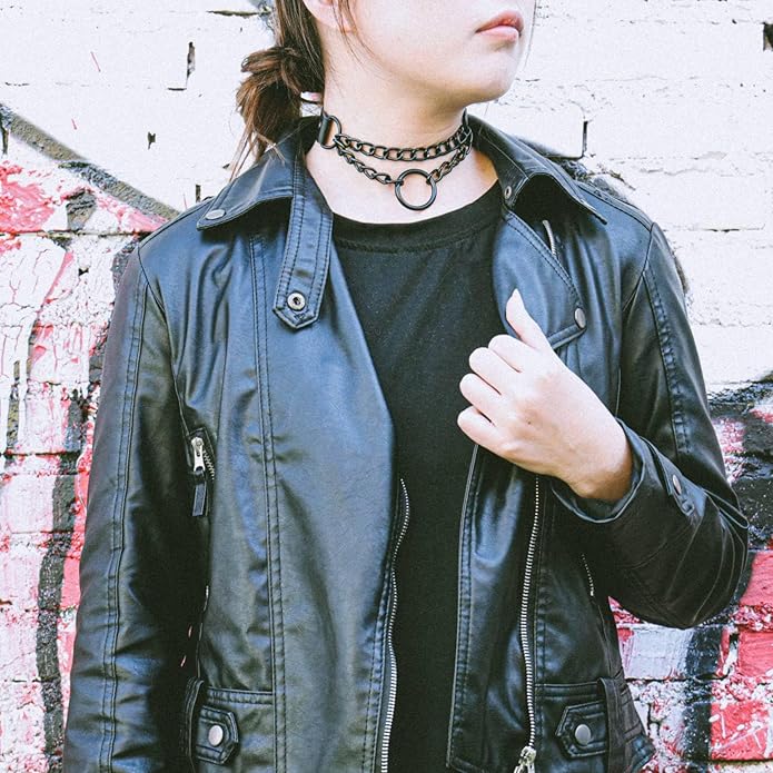 MILAKOO PU Leather Punk Choker Necklaces Circle/Heart Charm Adjustable Collar Necklace for Women