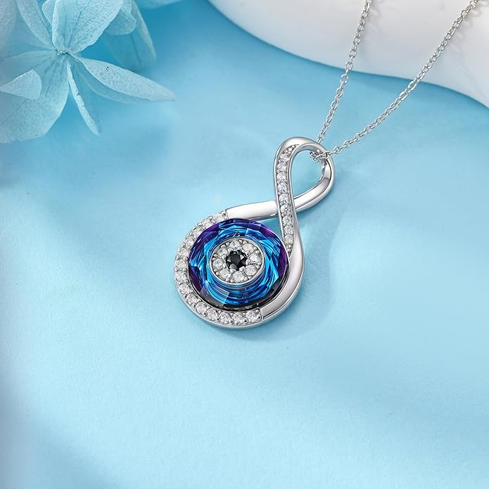 SNOWELLE Evil Eye Necklace 925 Sterling Silver Evil Eye Infinity Protection Pendant Good Luck Jewelry Gifts for Women