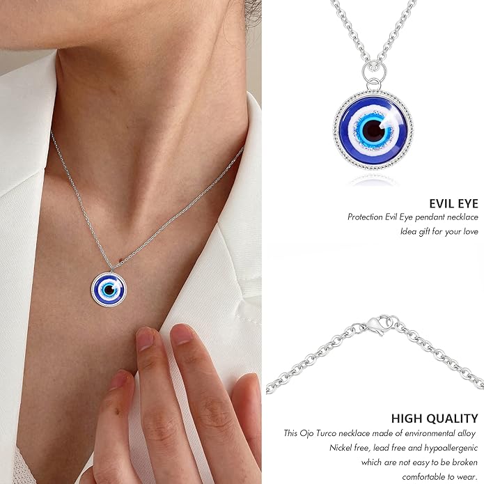 VIBILIA Evil Eye Necklace Sun Pendant Turkish Blue Eye Protection Lucky Necklaces Jewelry Gifts for Men Women (Sun) - Silver