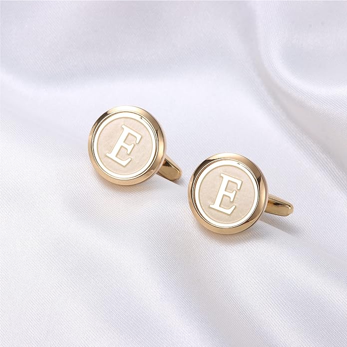LOYALLOOK Initial Gold Cufflinks for Men Gold Cuff Links Personalized Copper CuffLinks Letter Cufflinks Gift for Groom Husband Father