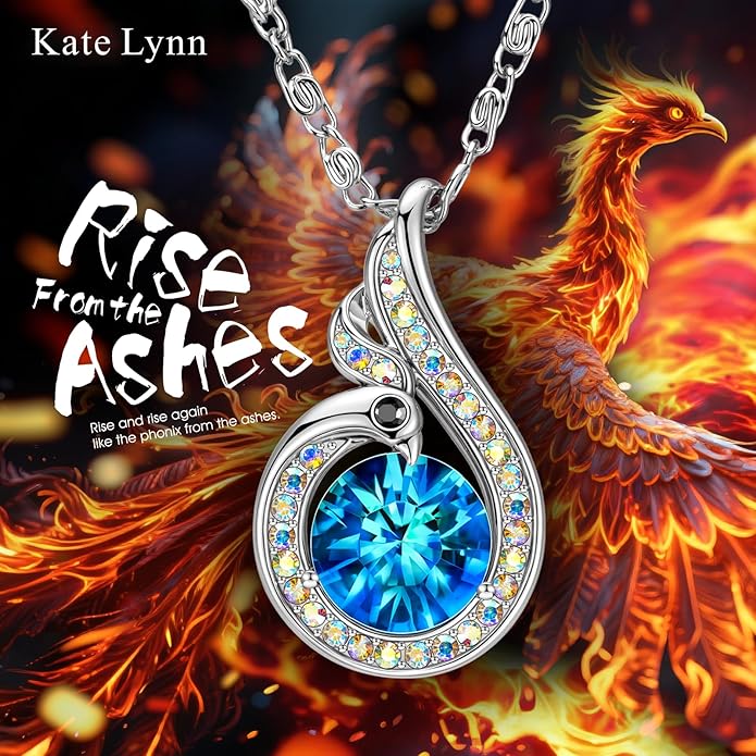 Kate Lynn Rise From the Ashes Phoenix Necklaces for Women, White Gold Plated Crystal Jewelry, Birthday Gift for Women, Symbol of Luck and Renewal, 18+2 inch, Packaged with Jewelry Box