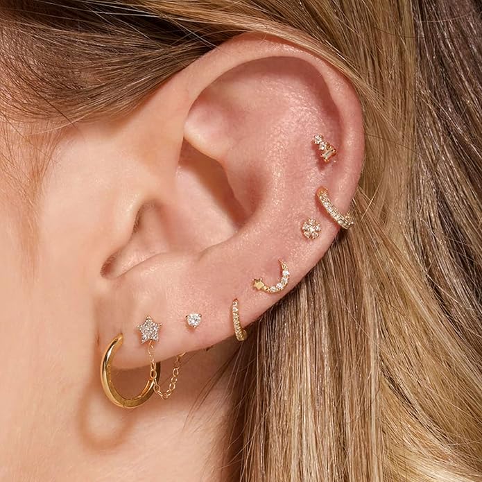 Stud Earrings for Women Hypoallergenic Sterling Silver Post Hoop and Studs Earrings Set for Multiple Piercing Small Ball Cubic Zirconia Earring Studs for Women Trendy Jewelry Gifts（6 Pairs）